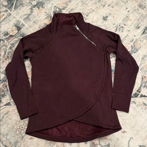 Athleta Maroon Asymmetrical Zip Pullover